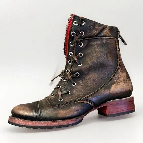 FreeBird Steven Liverpool Zip Distressed Leather‎ Boots W 10 Brown Red Combat - Picture 3 of 10